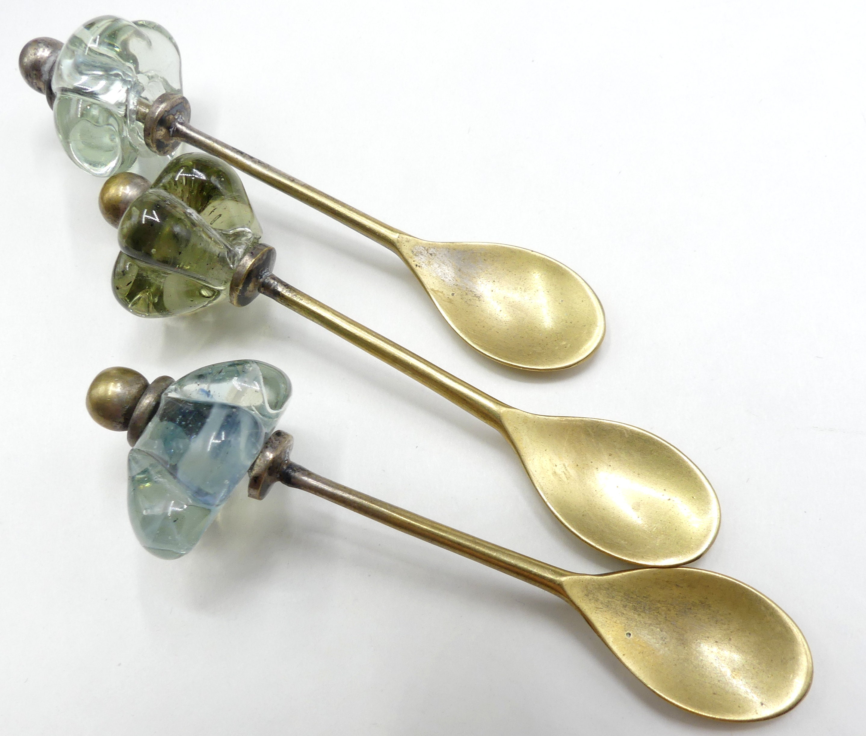 Vintage 3 brass w glass handle spoons Etsy
