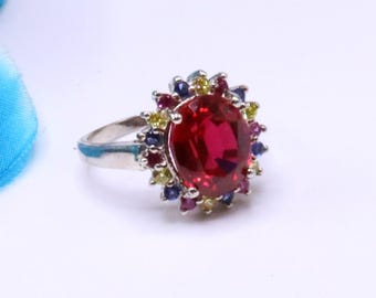 Vintage Marked 925 Sterling Silver & Cz Ruby ( Lab ? )ring Size 7