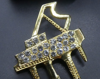 Alilang Sparkly Crystal Rhinestone Grand Piano Brooch Pin - Golden Tone Enamel Music Lover Gift - View #8