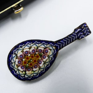 Vintage silver tone Micro Mosaic Mandolin guitar pin brooch Italy