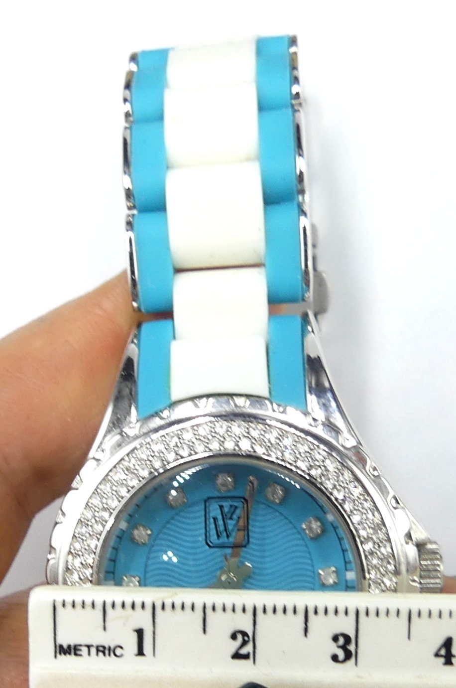 Vintage Victoria Wieck B9968 Rubber Link & Crystal Bezel 