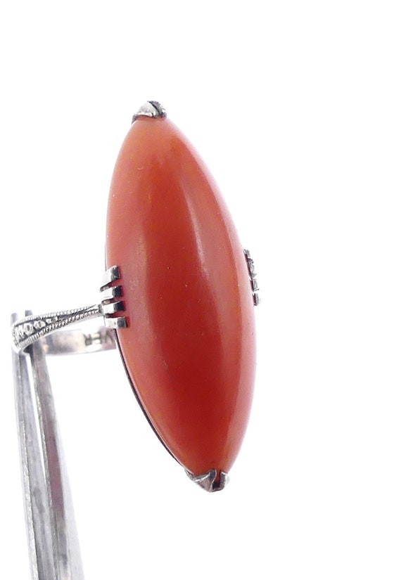 Antique Victorian silver & oval coral ring size 6