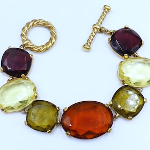 Vintage high quality gold tone & multi color glass link bracelet