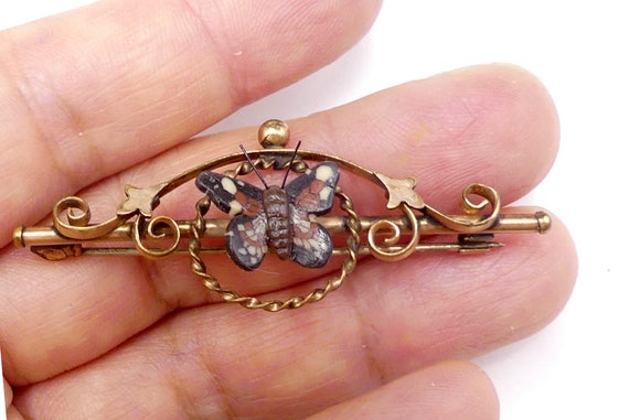 Antique gold filled & butterfly center swirls pin… - image 2