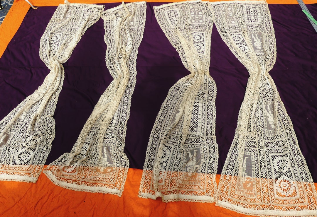Antique 4 Lace Curtain Nottingham Leaver Lace & Field Etsy