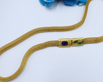 Vintage Signed Les Bernard Gold Tone & Glass Cabochon Belt  display picture 1