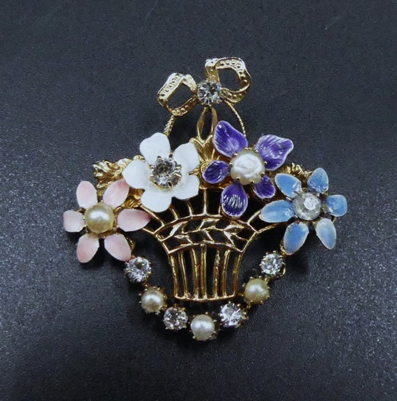 Broche Vintage Signée Pastelli - Fleurs 3D Dorées Avec Fausses Perles, Occasion