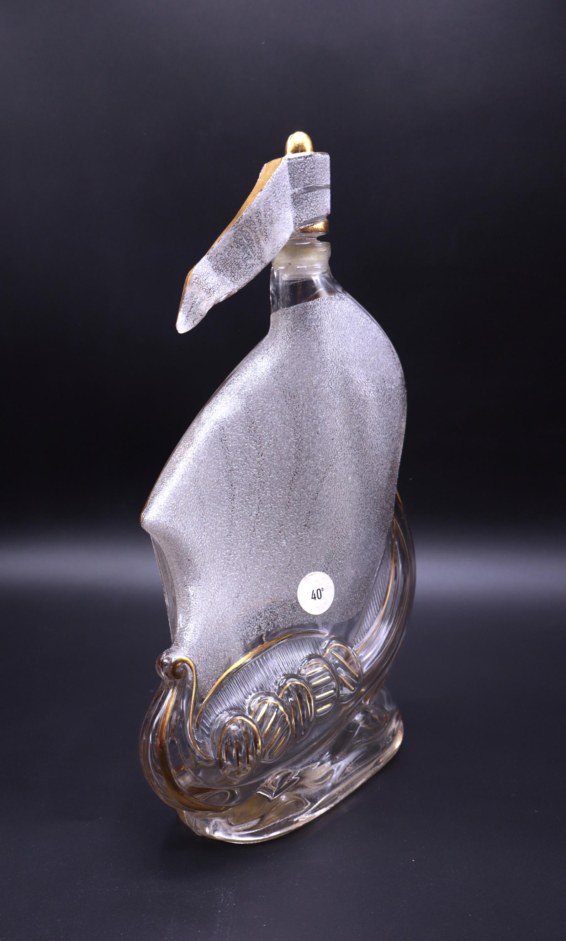 Vintage Cognac Larsen Invincible Glass Sailing Ship Shaped Bottle