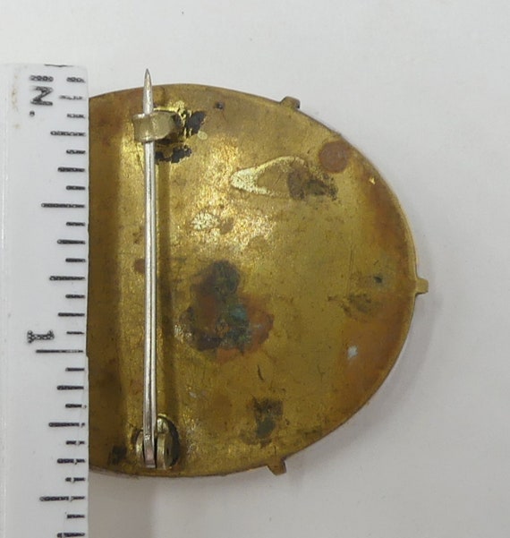 Broche Vintage Peinte à La Main, Signée, En Laiton - Occasion En Bon état Général