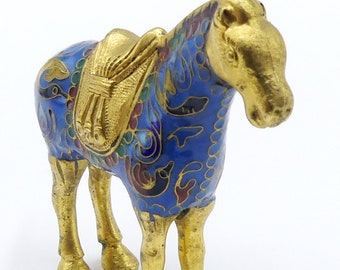 ヴィンテージの中国製七宝焼きの小さな馬、青と金 - Etsy 日本