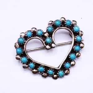 Antique Victorian heart sterling silver & turquoise pin brooch