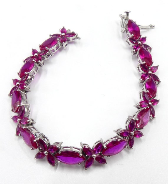 Vintage sterling silver & lab create ruby bracelet