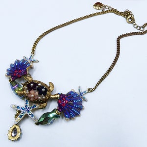 vintage Betsey Johnson, collier à pendentif étoile de mer, poisson tortue, coquille Saint-Jacques