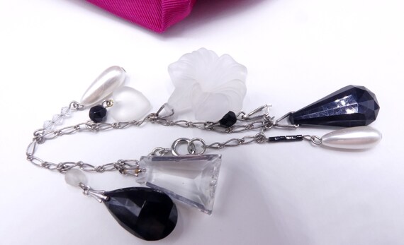Vintage silver tone faux pearl lucite charms brac… - image 2