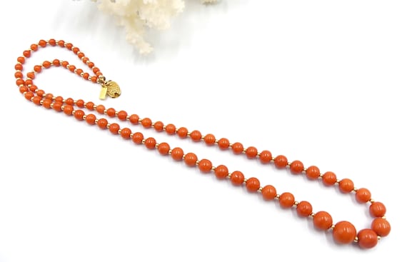 Vintage 14k gold beads & natural coral beads neck… - image 2