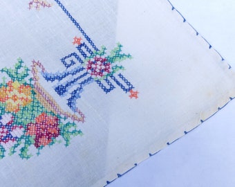 ヴィンテージ.刺繍(長さ2m80) ヴィンテージ ハンド刺繍 クロスステッチ コットン ランナー 39
