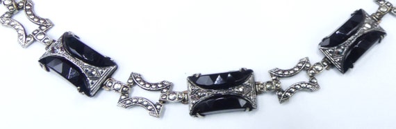 Vintage 30's silver tone marcasite w black glass … - image 5