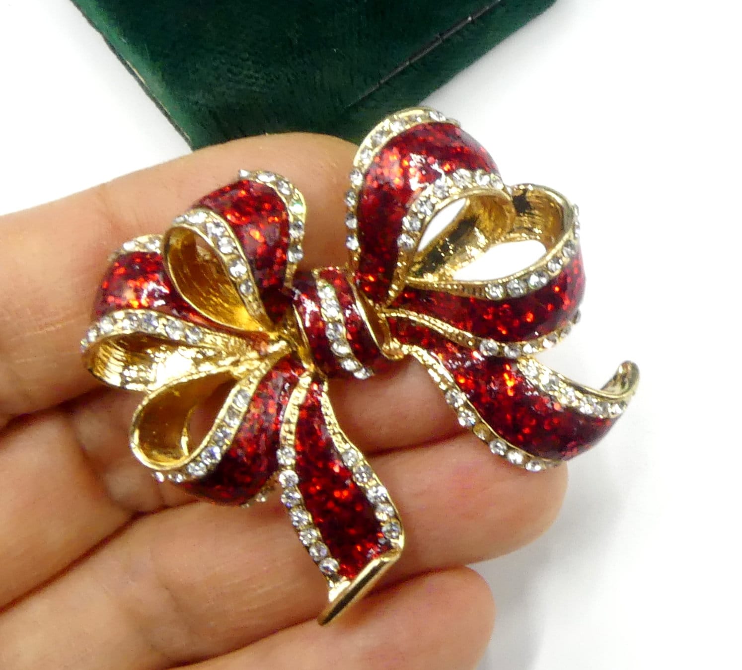 Fabric Bow Brooch With Rhinestones - Art. H156