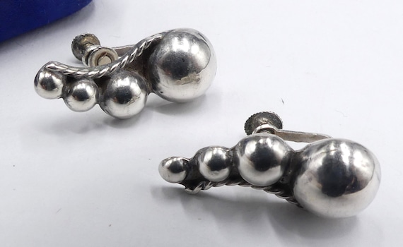 Vintage marked Mexico sterling beans screw backs … - image 3