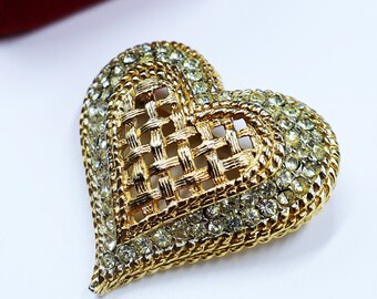 Broche Vintage En Forme De Cœur Avec Strass - Élégante, Parfaite Pour Accessoiriser