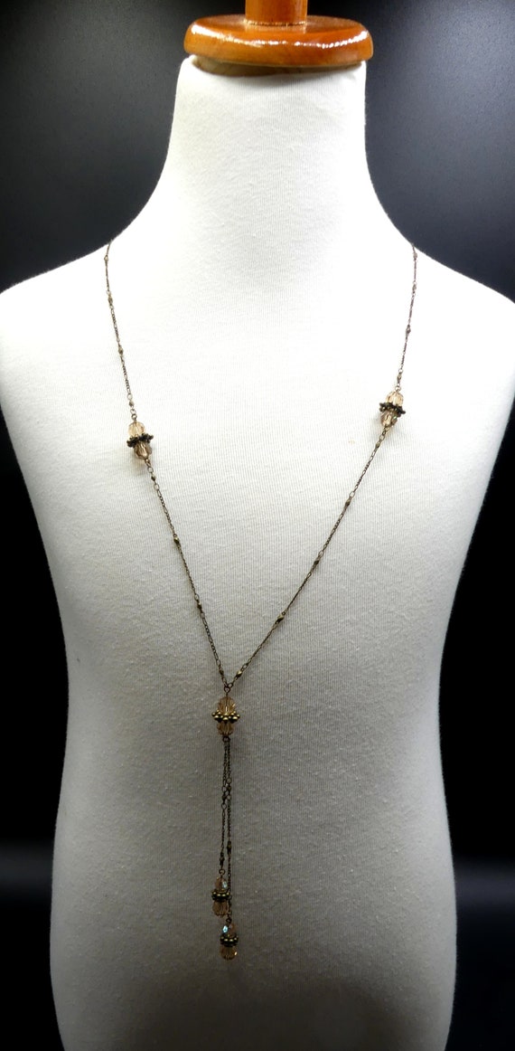 Vintage brass chain & glass beads long necklace - image 6