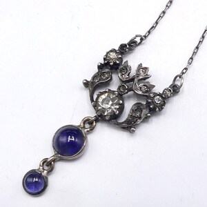 Antique vintage Edwardian sterling & rhinestone iolite pendant necklace image 6