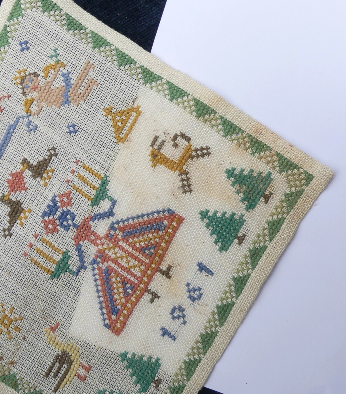 Vintage 12 handmade linen cross stitch 12 month motif square Etsy