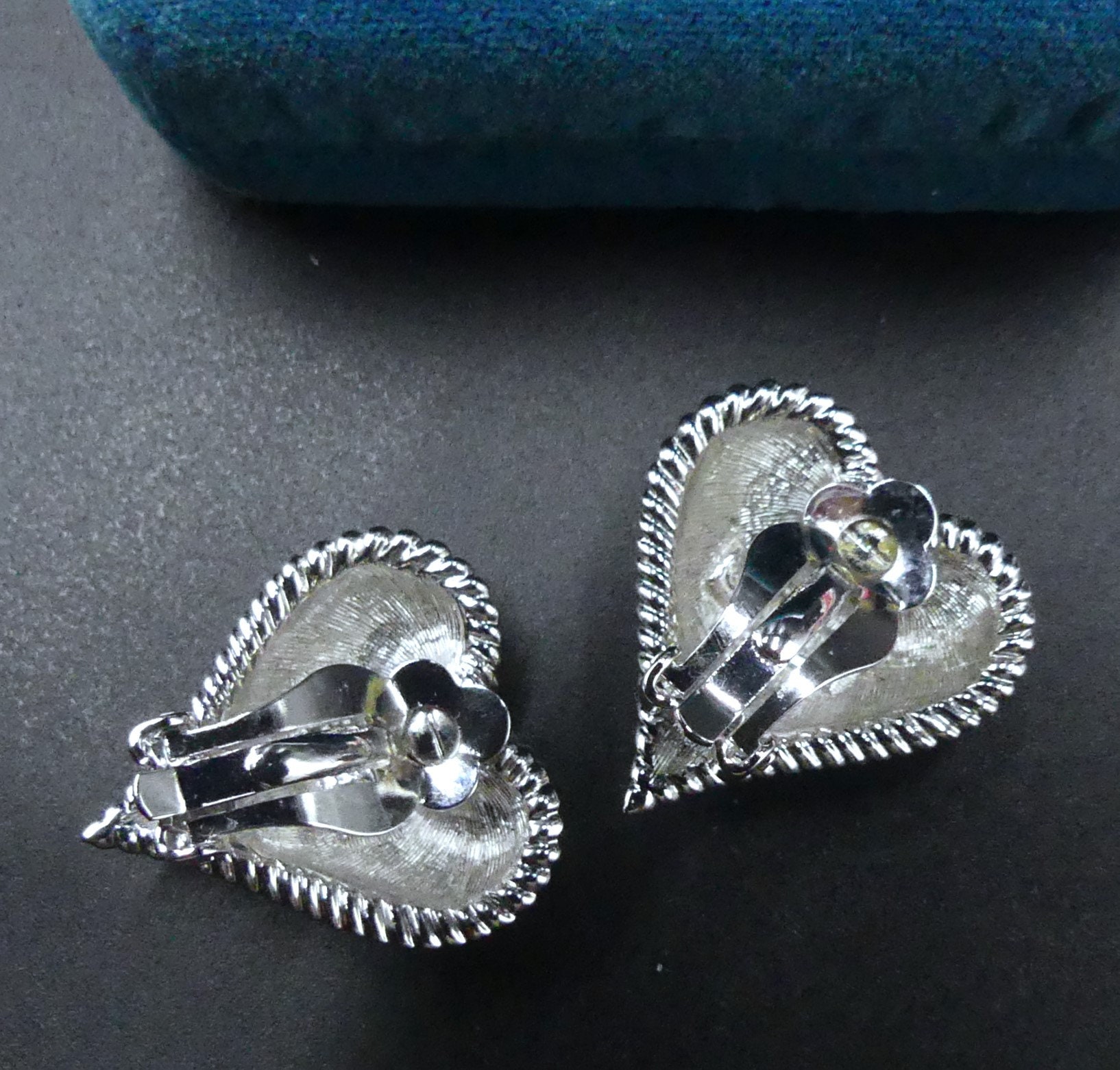 Vintage Signed E. Pearl Silver Tone Metal & Clear Rhinestone