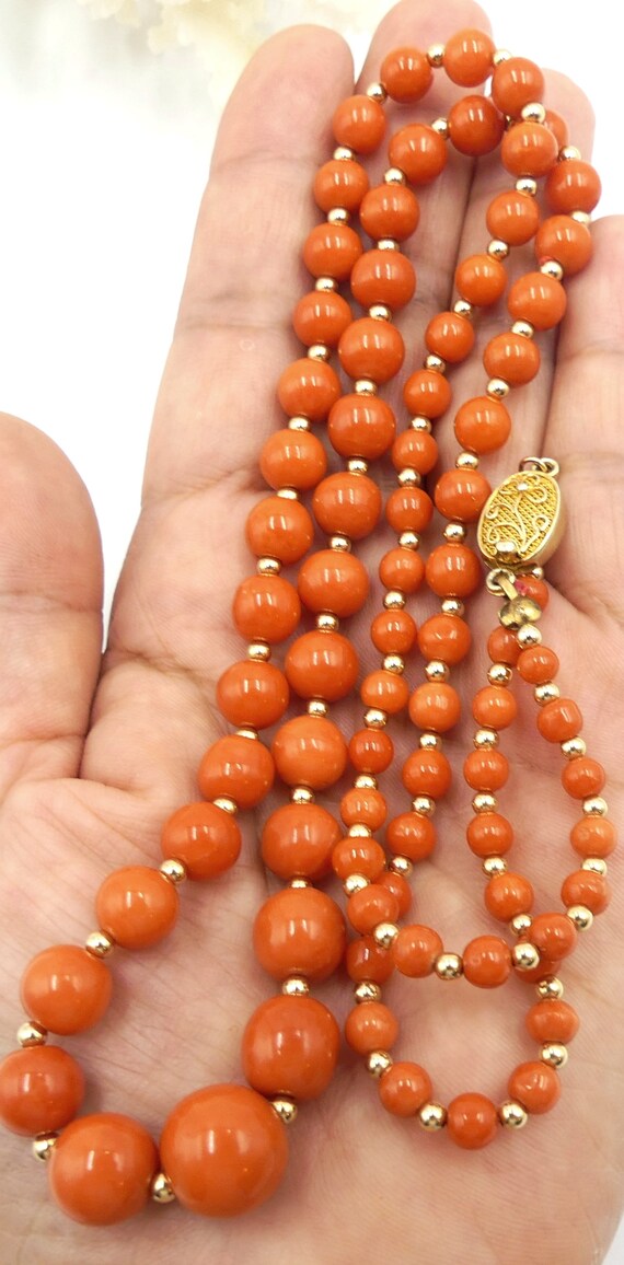 Vintage 14k gold beads & natural coral beads neck… - image 5