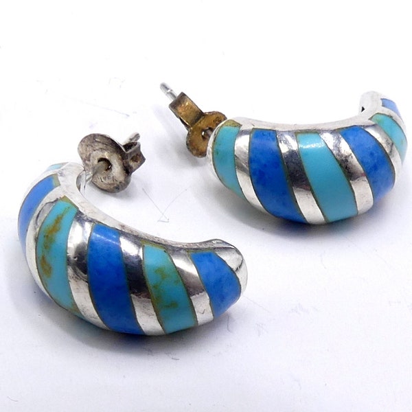 Vintage signed CFJ sterling silver & faux turquoise post earrings