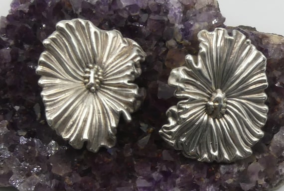 Vintage large sterling silver pansy clip on earri… - image 1