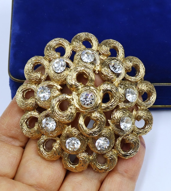 Broche Vintage En Dôme Avec Strass - Dorée - Occasion