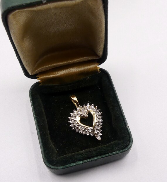 Vintage 14k gold & mini diamonds  heart pendant - image 3
