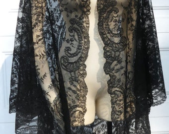Antique 1860’s Victorian black lace shawl