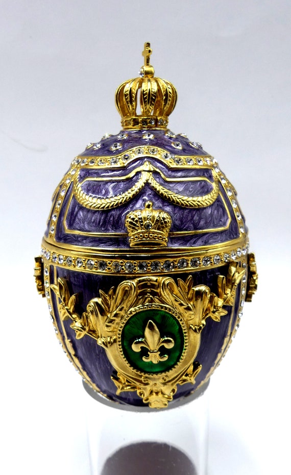 Vintage large Russian jewelry box faberge egg trin