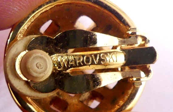 Vintage signed Swarovski gold tone crystal round … - image 5