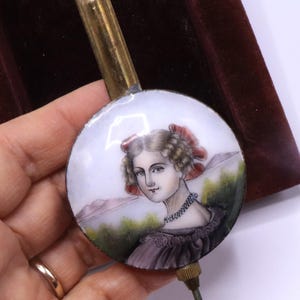 Rare antique French 19th C hand painted enamel clock pendulum bob