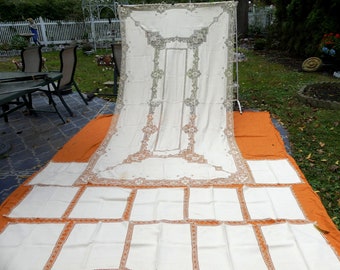 Vintage Italian Point Venise needle lace tablecloth linen embroidery with 12 napkins  H