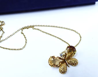 Vintage Swarovski gold tone & crystal butterfly pendant necklace