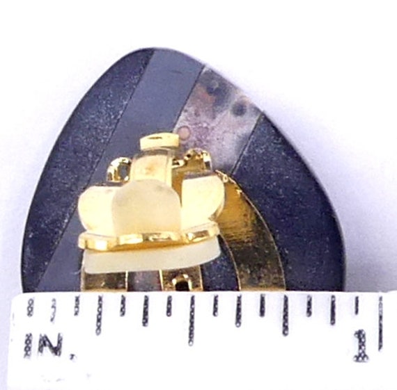 Vintage gold tone & onyx natural stone clip earri… - image 6