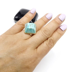 Vintage marked DTR 925 sterling silver & geometry shape turquoise ring size 6