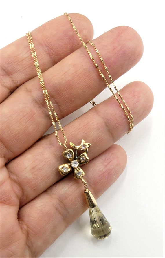 Vintage 14k gold chain & antique Citrine drop pen… - image 3