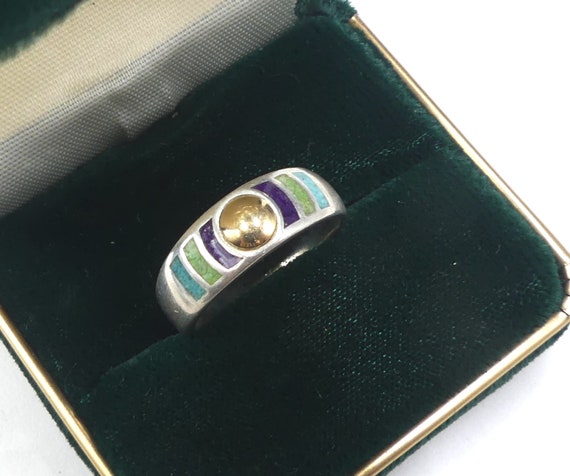 Vintage marked COO 925 14k enamel ring size 9 - image 1