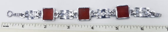 Vintage silver tone & carved glass carnelian colo… - image 3