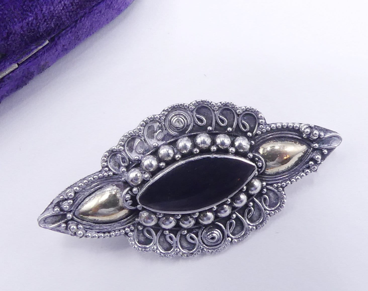 アクセサリー vintage silver925 onyx brooch 925 Sterling Silver Black Onyx Brooch Marcasite Vintage