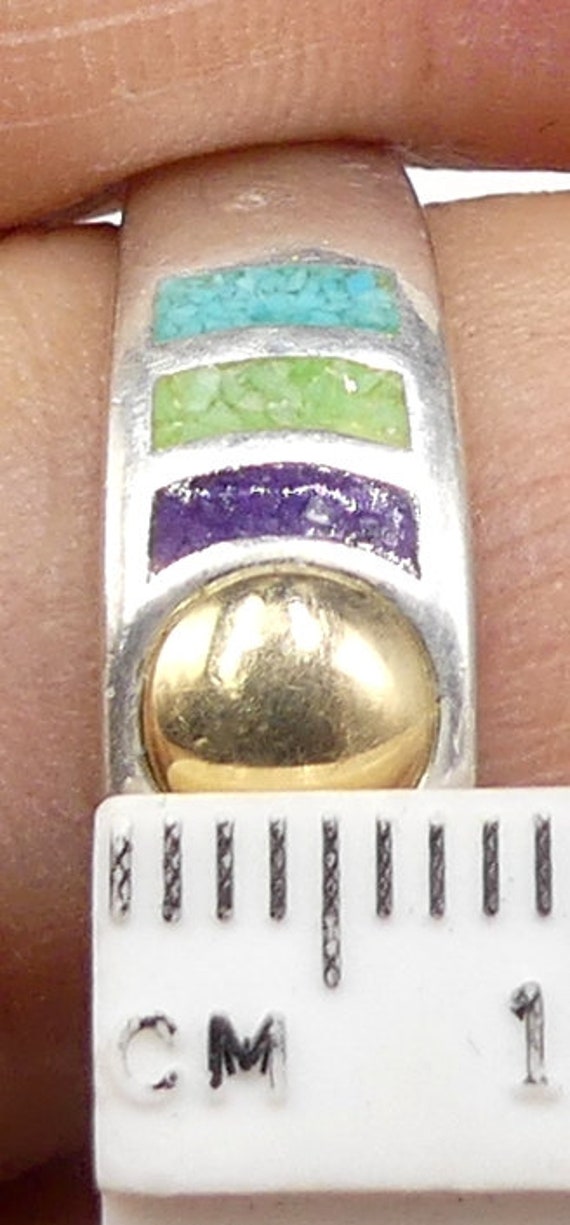 Vintage marked COO 925 14k enamel ring size 9 - image 6