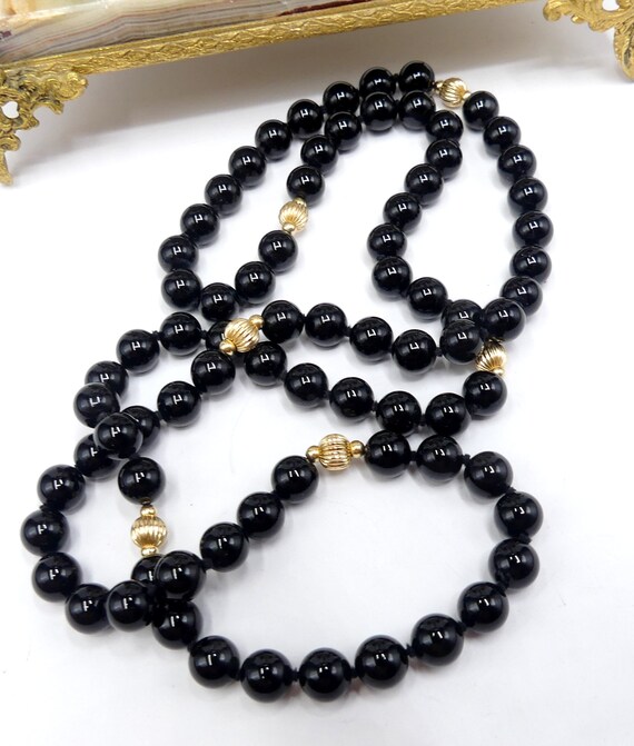 Vintage 14k Old Beads & Black Onyx Beads Necklace - Etsy