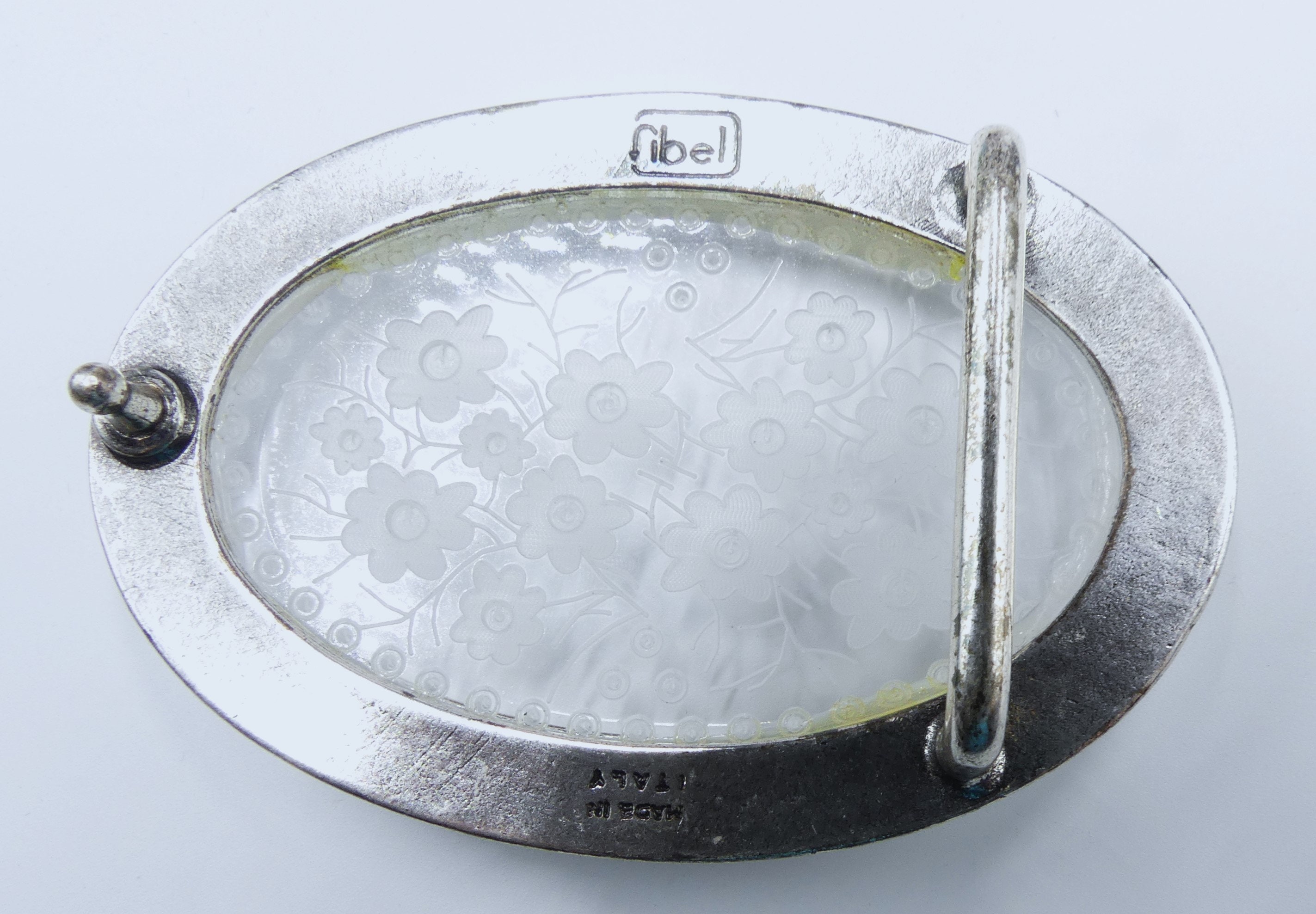 Fibbia Per Cintura In Vetro Grigio 40x40 Mm – Made In Germany – Vintage Senza Marca - Foto 5