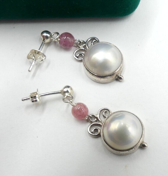 Vintage sterling silver & mabe pearl tourmaline d… - image 3