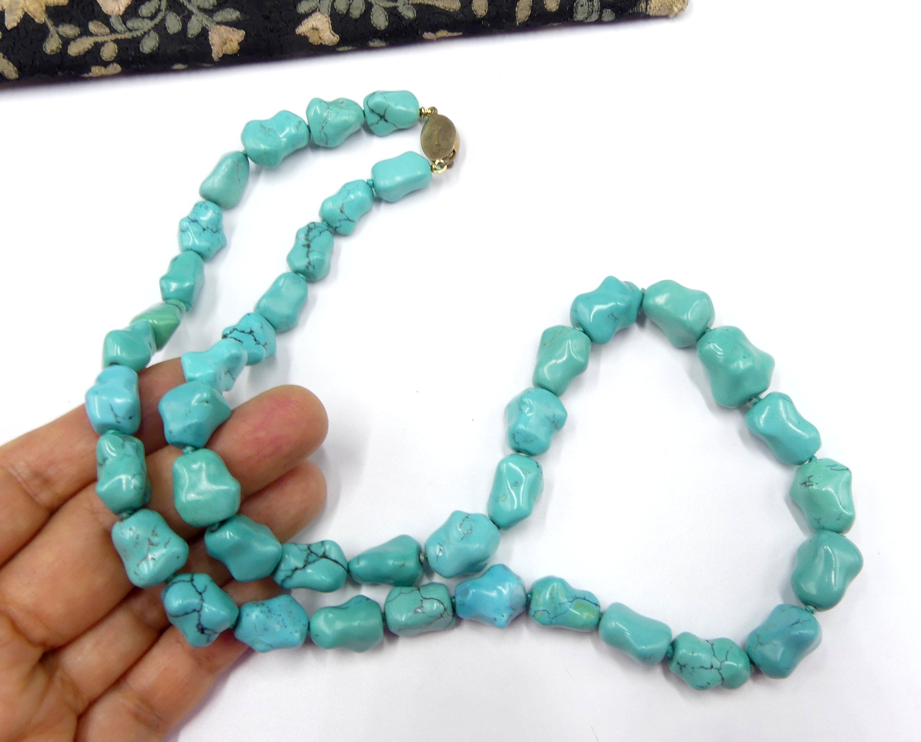 Antique Vintage Silver Clasp & Natural Undyed Chinese Carved